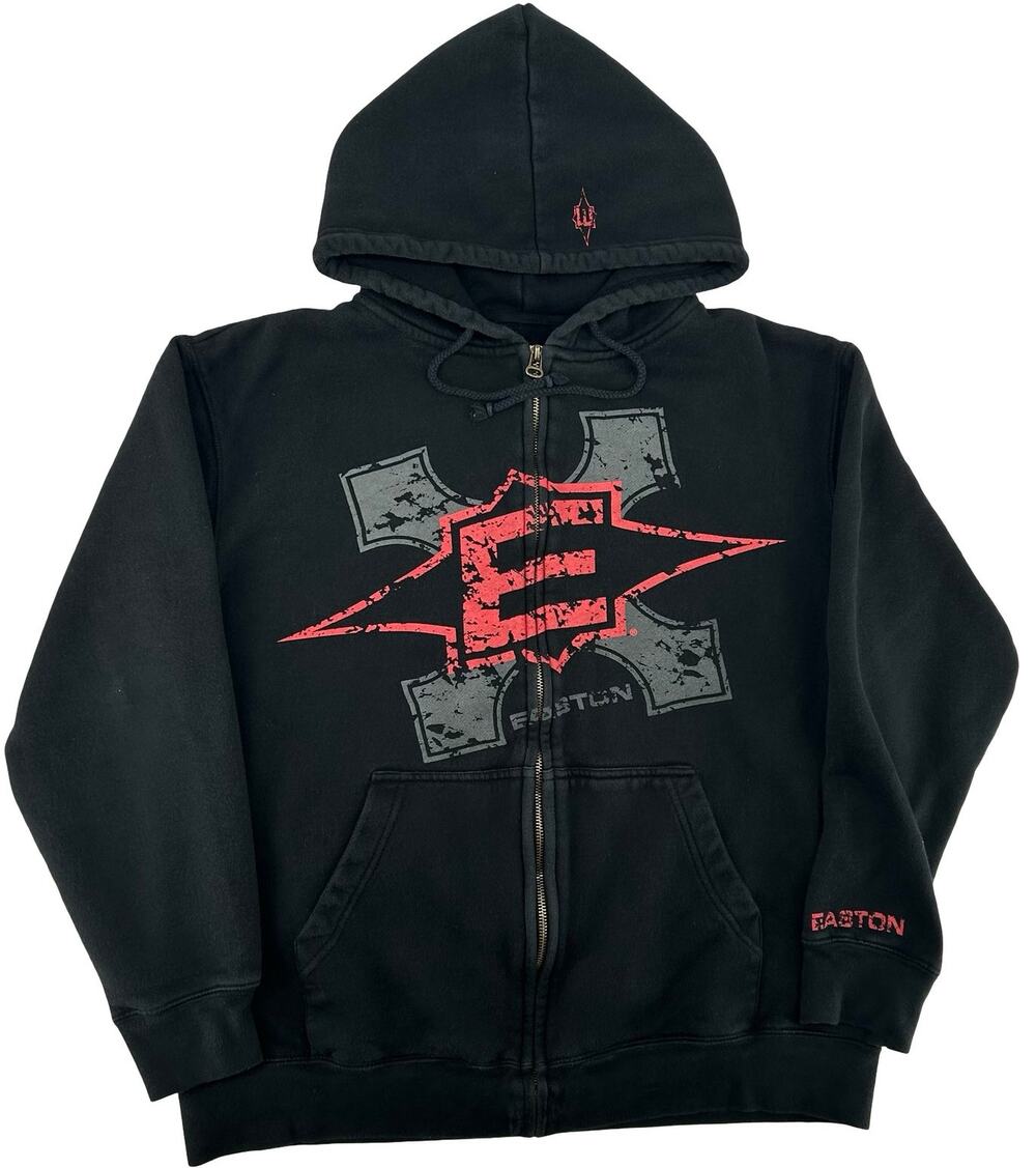 Vintage Y2K Men's Black Easton Hockey Baseball Full Zip Hoodie Sweatshirt sz M